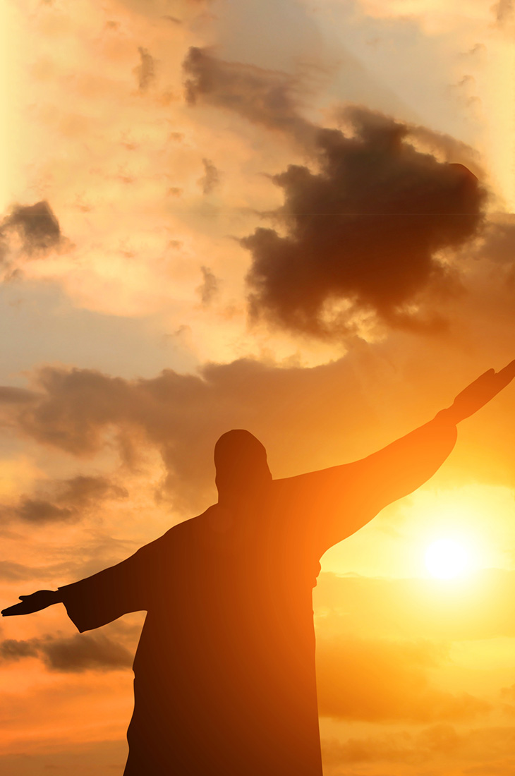 Besprechen von Krankheiten - Jesus vor Himmel mit Sonne und Wolken